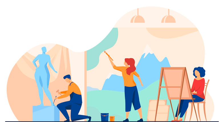 Varias personas trabajando en artes plásticas