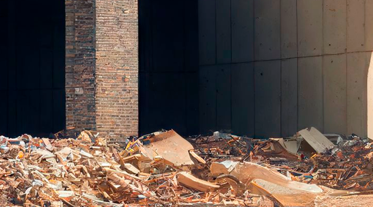 Edificio con ruinas y basura